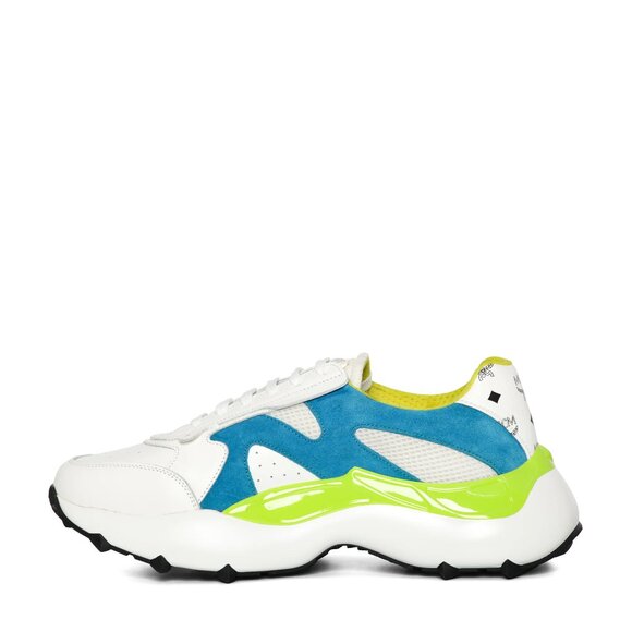 $690- MCM Men's Skystream Ocean White/Blue/Bright Green Sneakers- US 11/EU 44 - Picture 1 of 12